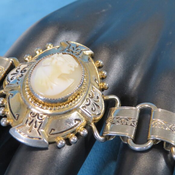 Vintage Victoria 1910 cameo Bracelet with damascene link - Picture 2 of 8